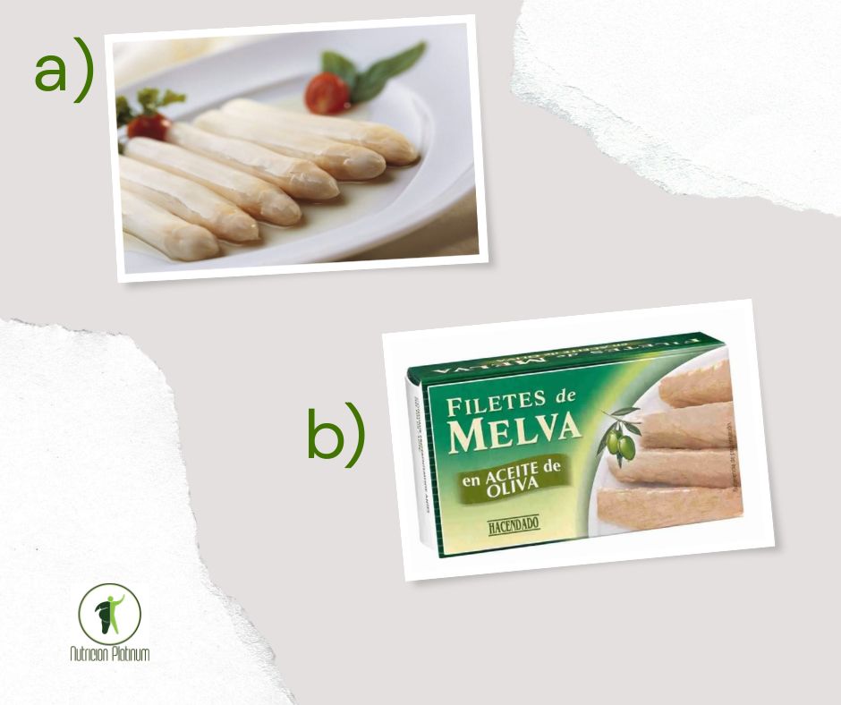 Espárragos blancos con melva en conserva.